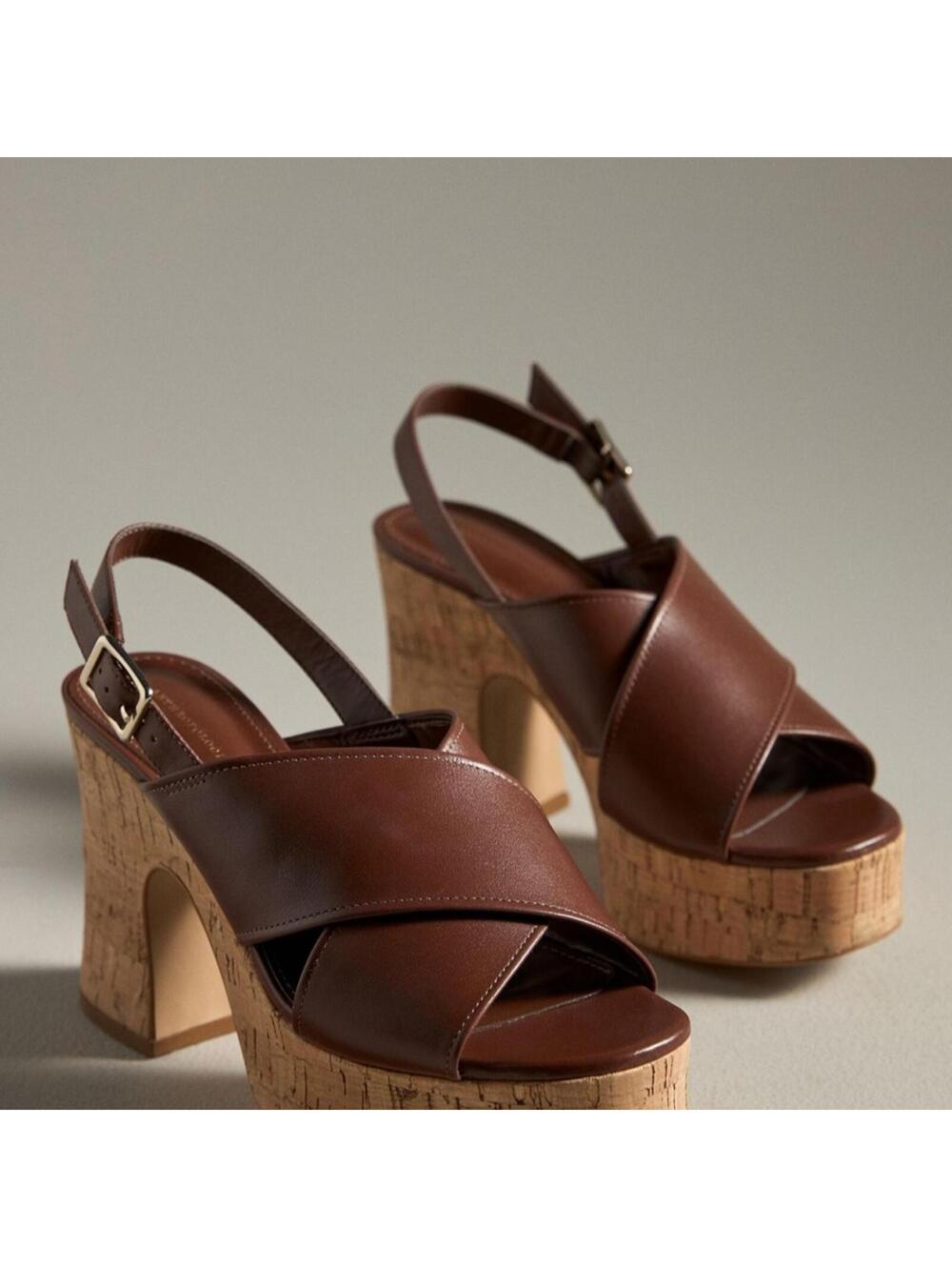 NWOT Anthropologie Cross Strap Woven Platform Sandals Cork Size 8.5